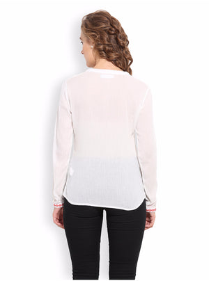 PORSORTE Women's Thread Embroidery White Shirt - www.porsorte.in