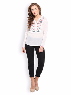 PORSORTE Women's Thread Embroidery White Shirt - www.porsorte.in