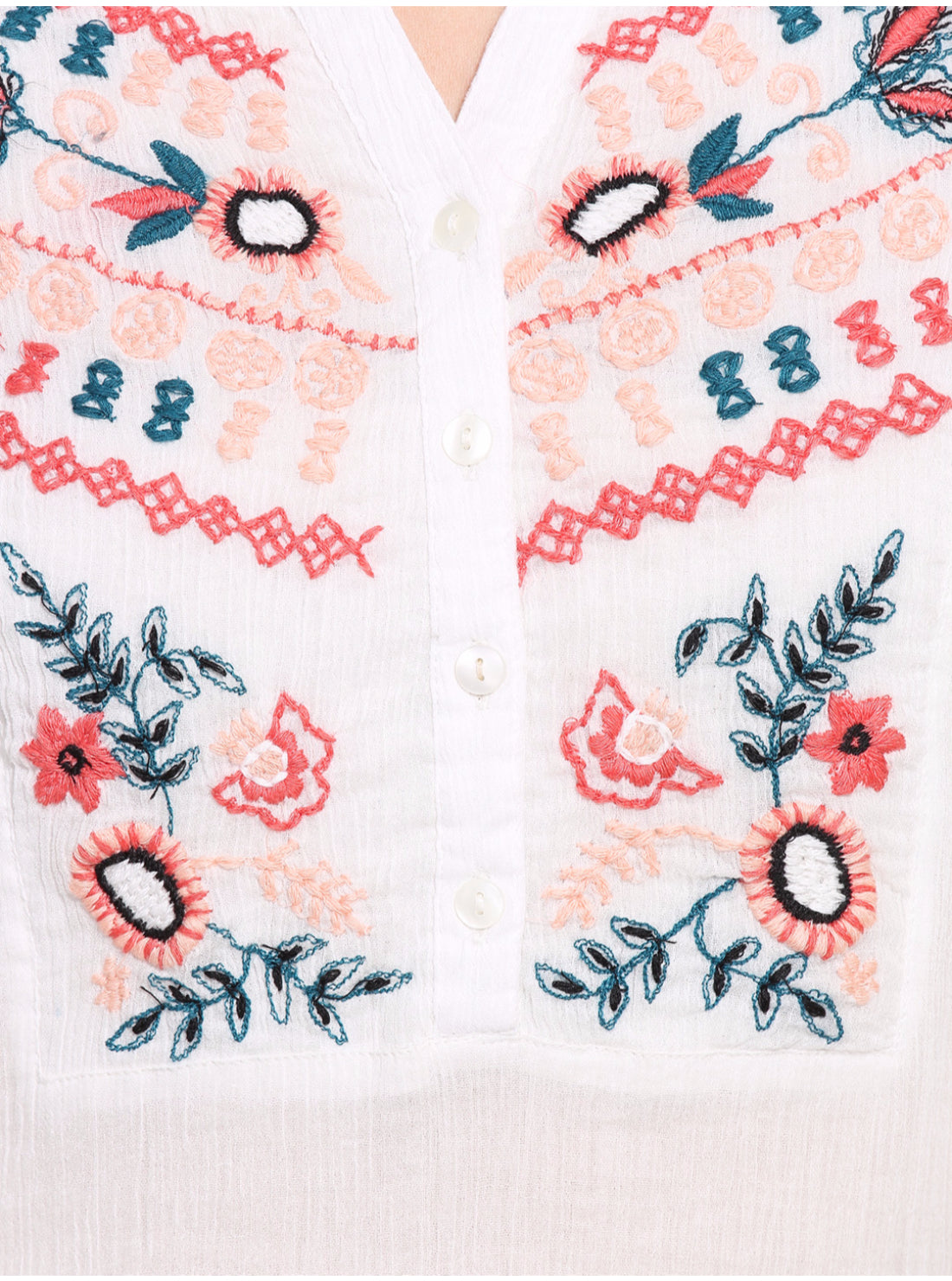 PORSORTE Women's Thread Embroidery White Shirt - www.porsorte.in