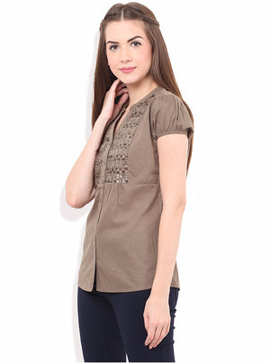 PORSORTE Women's Handwork Sequins Brown Shirt - www.porsorte.in
