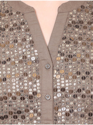 PORSORTE Women's Handwork Sequins Brown Shirt - www.porsorte.in