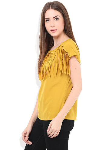 PORSORTE Women's Polyester Solid Yellow Top - www.porsorte.in