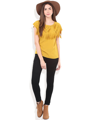 PORSORTE Women's Polyester Solid Yellow Top - www.porsorte.in
