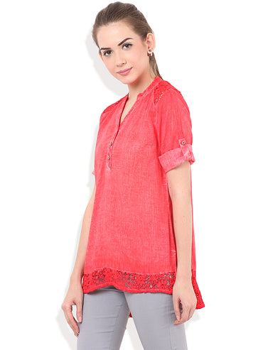 PORSORTE Washed Tunic with lacy hem and shoulder - www.porsorte.in