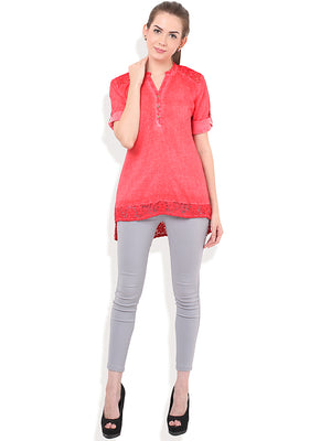 PORSORTE Washed Tunic with lacy hem and shoulder - www.porsorte.in
