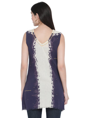 Porsorte Womens Hand Painted Cotton Gauze Heart Navy Blue white Top