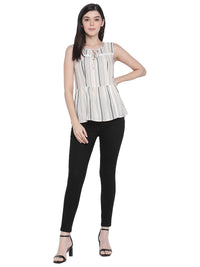 Porsorte Womens Cotton Viscose Stripes with Lace Embroidery tie-up Top