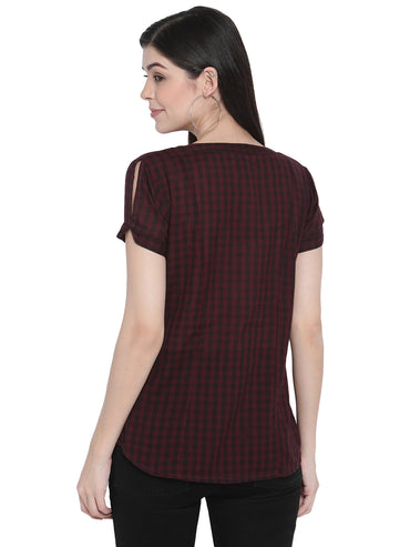 PORSORTE Women's 100% Cotton Dyed checks Wine Shirt