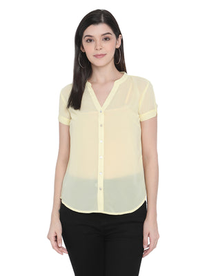 Porsorte Womens Yellow Polyester Georgette Short Sleeve Shirt Top