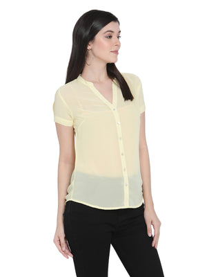 Porsorte Womens Yellow Polyester Georgette Short Sleeve Shirt Top