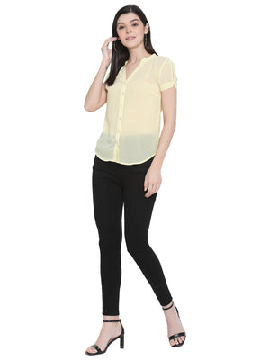 Porsorte Womens Yellow Polyester Georgette Short Sleeve Shirt Top