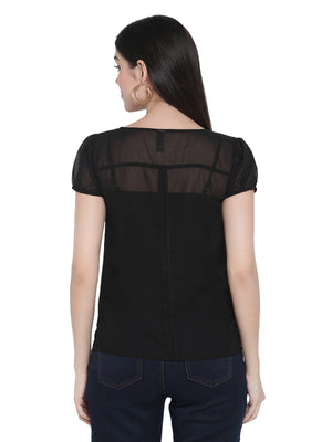 Porsorte Women Black Polyester georgette Pleated front Top