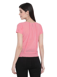 Porsorte Womens Peach Poly Georgette front Pleated Bottom Elastic  Top