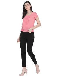 Porsorte Womens Peach Poly Georgette front Pleated Bottom Elastic  Top