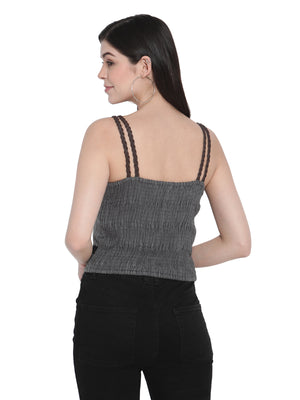 Porsorte Women's Cotton Striped Leather Strappy Top