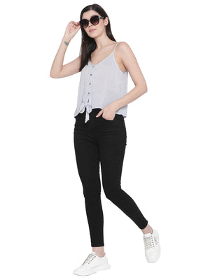 Porsorte Womens Viscose Crepe Striped Spaghetti Strap Top