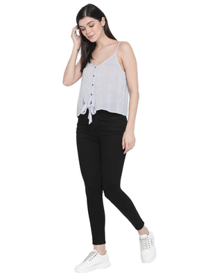 Porsorte Womens Viscose Crepe Striped Spaghetti Strap Top