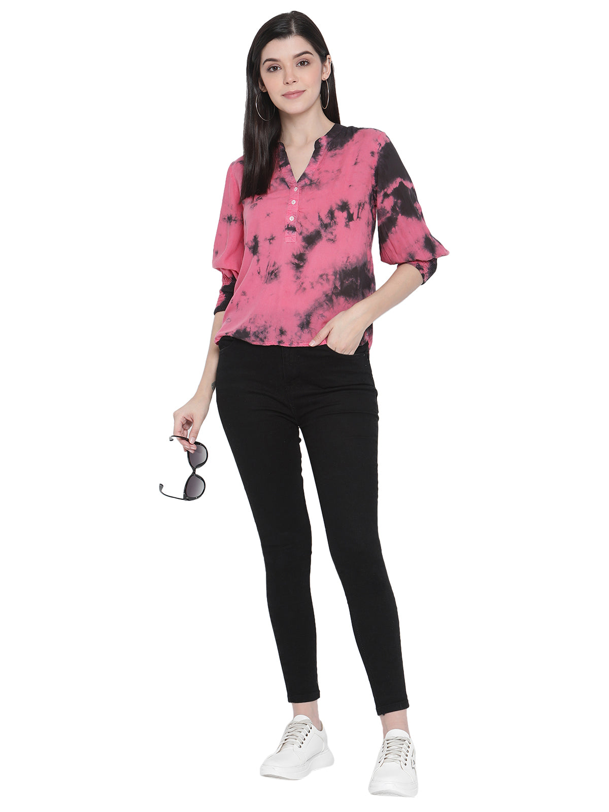 Porsorte Womens Pigment Dyed Viscose Modal Roll up Sleeve Top