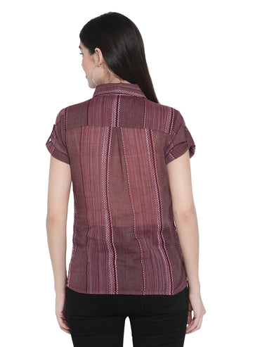 PORSORTE Women's 100% Cotton Striped Wine Shirt