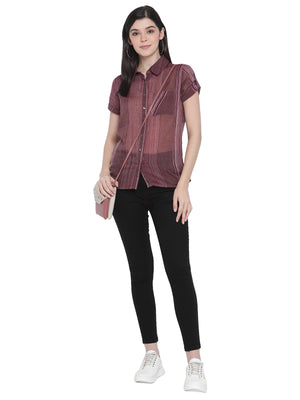 PORSORTE Women's 100% Cotton Striped Wine Shirt