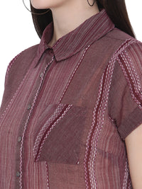 PORSORTE Women's 100% Cotton Striped Wine Shirt