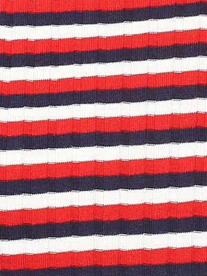 Porsorte Women Ribbed Fitted Red and Black Striped Cotton Jersey Ribbed Crop Top
