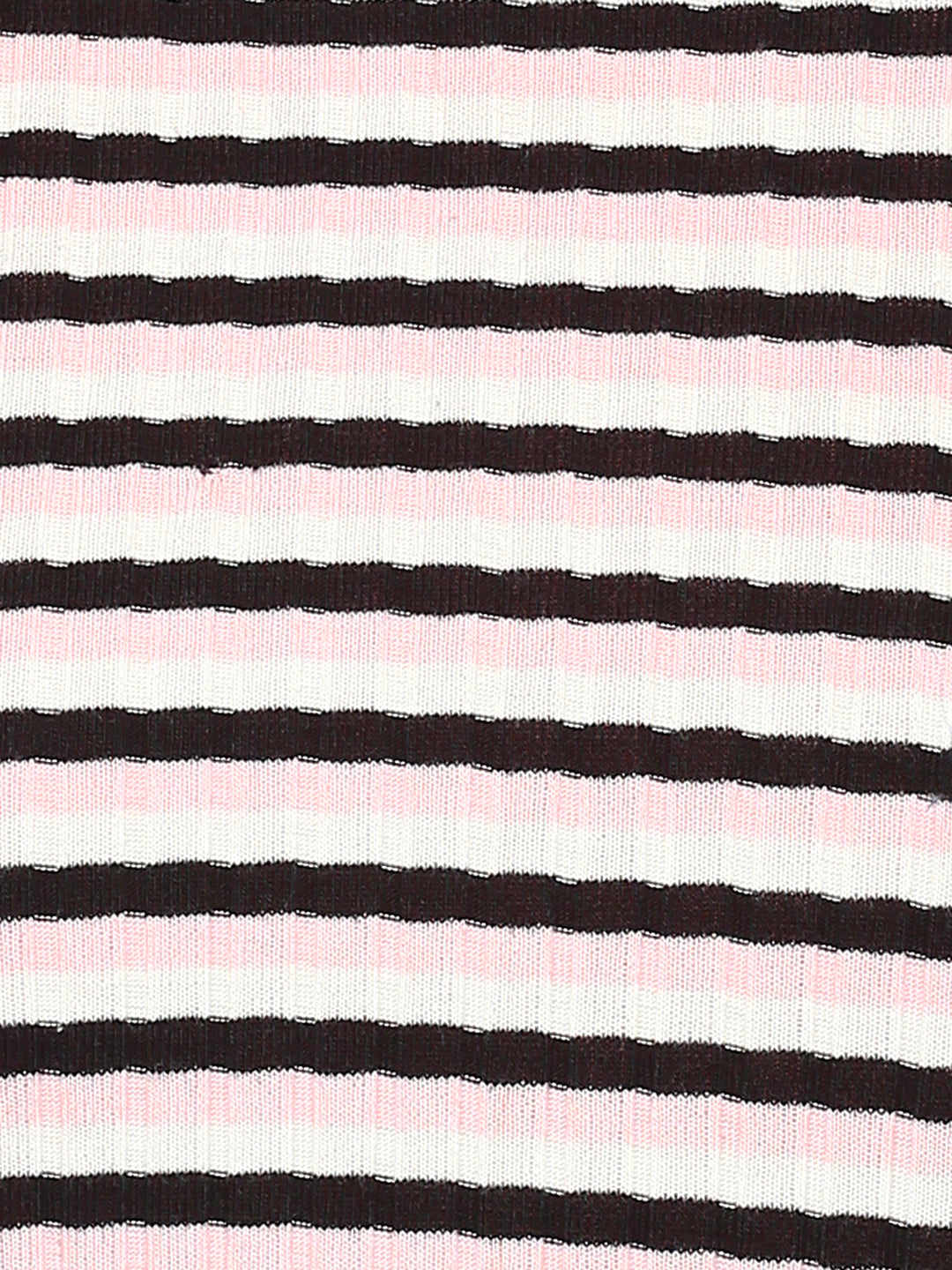 Porsorte Women Ribbed Fitted Black and Pink Striped Cotton Jersey Ribbed Crop Top