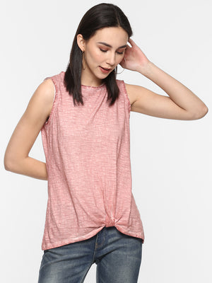Porsorte Women Brown Pigment Dye Tie Knot Sleeveless top