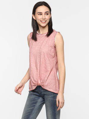 Porsorte Women Brown Pigment Dye Tie Knot Sleeveless top