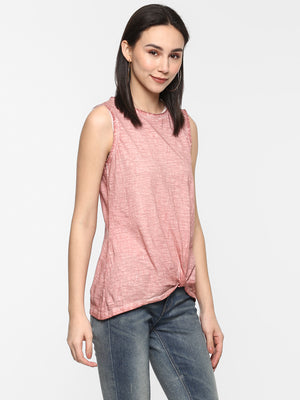 Porsorte Women Brown Pigment Dye Tie Knot Sleeveless top
