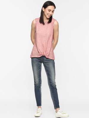 Porsorte Women Brown Pigment Dye Tie Knot Sleeveless top