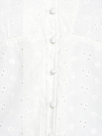 Porsorte Women White Bishop Sleeves Cotton Schiffli Shirt