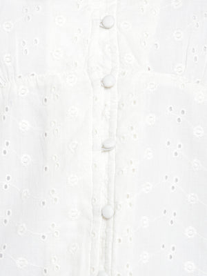 Porsorte Women White Bishop Sleeves Cotton Schiffli Shirt