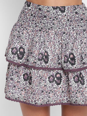 Porsorte Women Cotton Floral Printed Short Crop Top and Skirt Set
