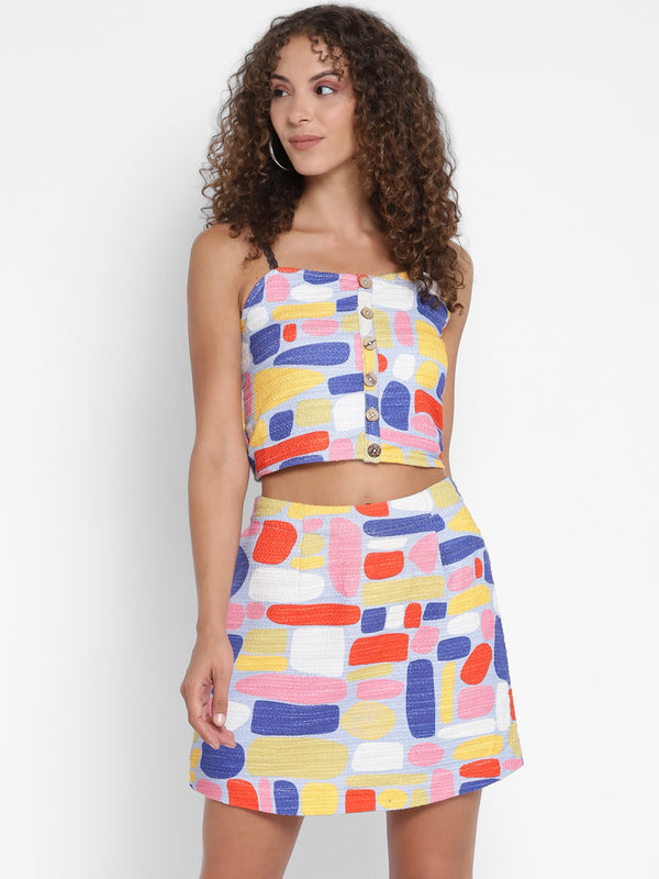 Porsorte Women Cotton Bouqlet Block Print Crop Top and Skirt Set