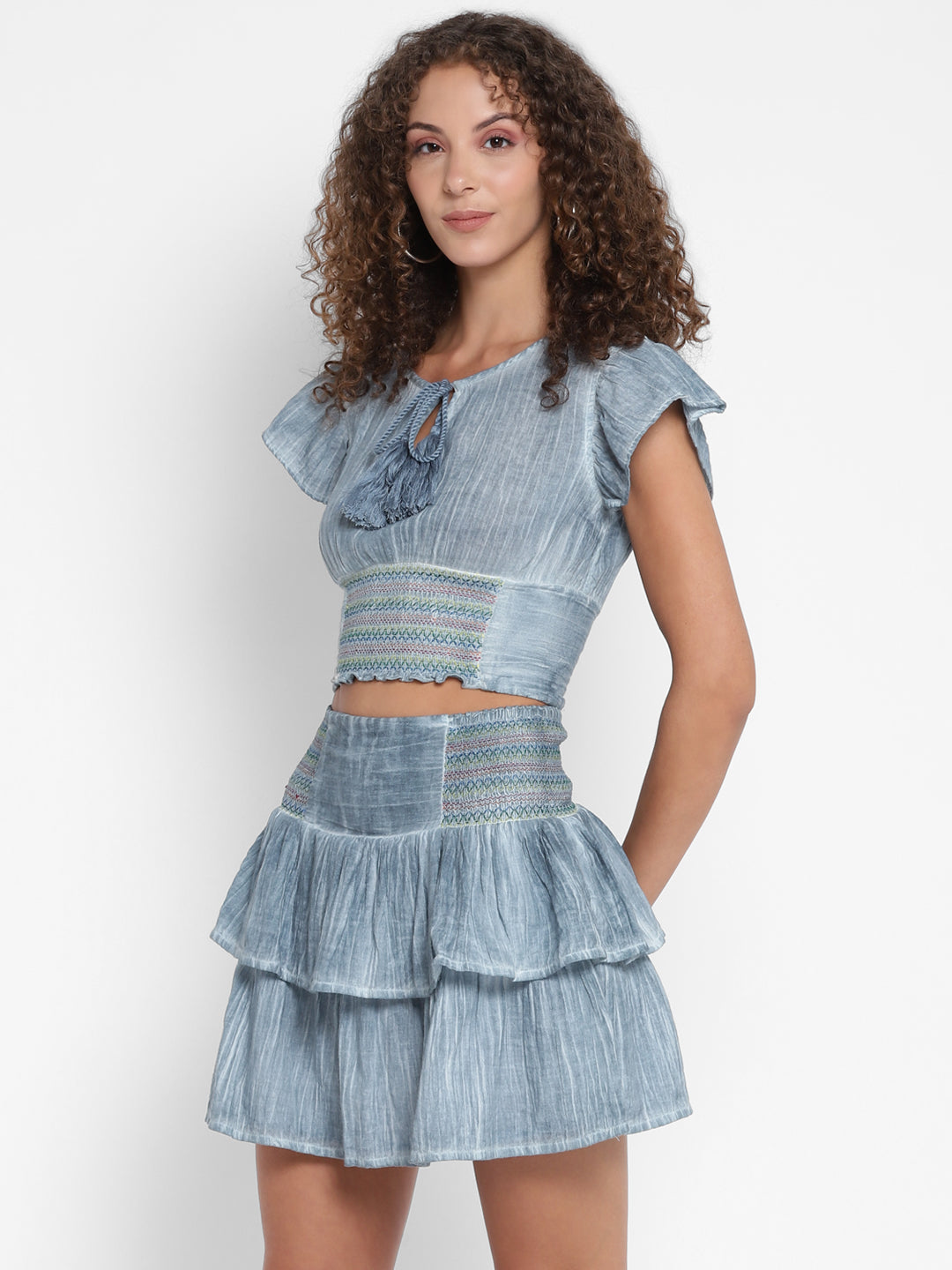 Porsorte Women Cotton Pigment Tie-Dye Crop Top and Skirt Set