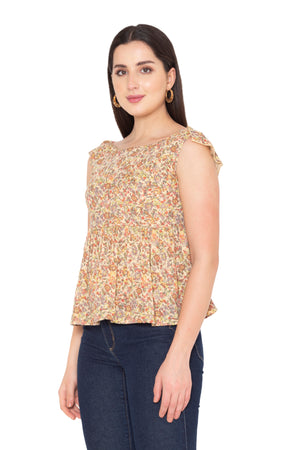 Porsorte Womens Cotton Gauze Printed Top