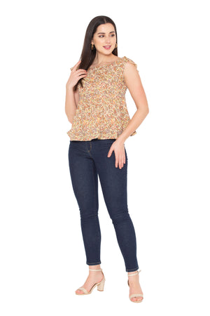 Porsorte Womens Cotton Gauze Printed Top