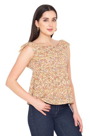 Porsorte Womens Cotton Gauze Printed Top