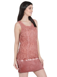 Porsorte Womens Pigment Brown Cotton Embroidery with Bottom Elastic Dress