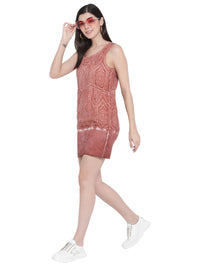 Porsorte Womens Pigment Brown Cotton Embroidery with Bottom Elastic Dress