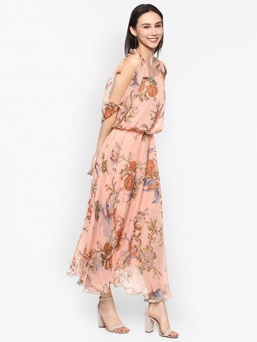 Porsorte Women Poly Chiffon Floral Print Full Maxi Dress