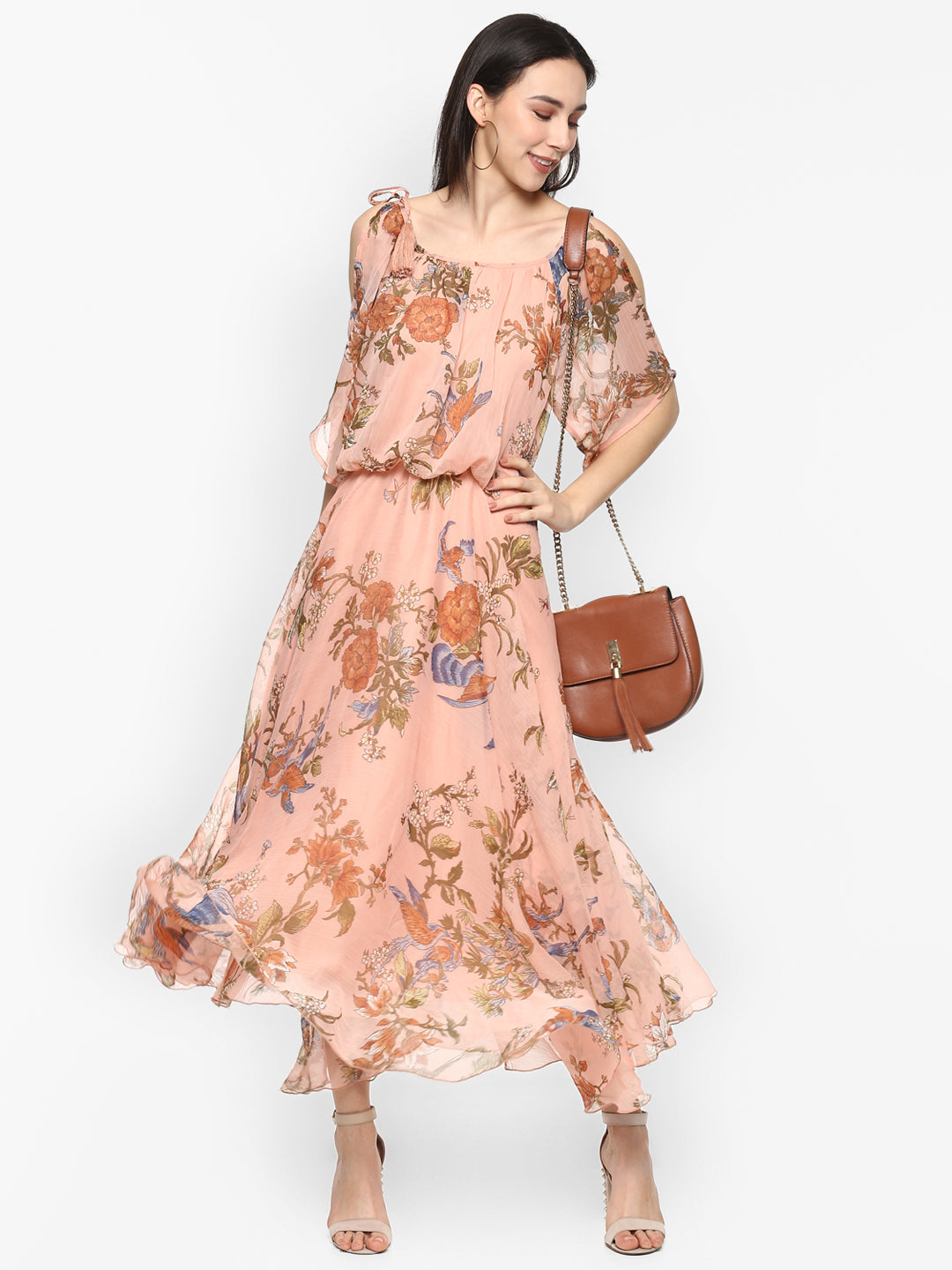 Porsorte Women Poly Chiffon Floral Print Full Maxi Dress