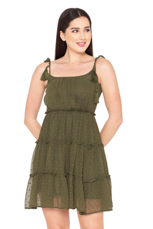Porsorte Womens Grey Cotton Printed Flared Dress