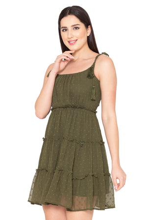 Porsorte Womens Grey Cotton Printed Flared Dress
