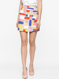 Porsorte Women Cotton Bouqlet Block Print Mini Skirt
