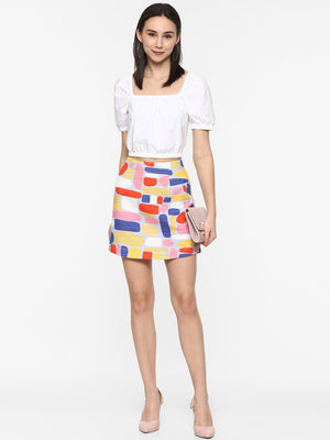 Porsorte Women Cotton Bouqlet Block Print Mini Skirt