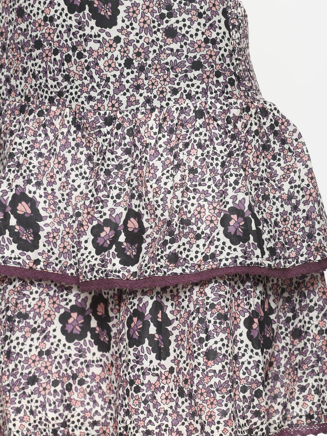 Porsorte Women Cotton Floral Printed Short Layered Skirt