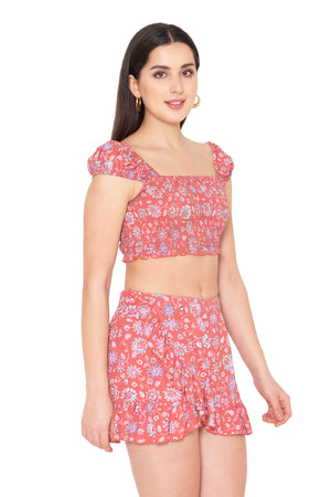 Porsorte Womens Red Rayon Floral Printed Flap Skirt