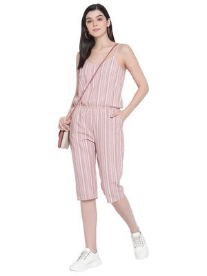 Porsorte Womens Spagetti Straps 100% Cotton Peach Pink Cullotes Jumpsuit